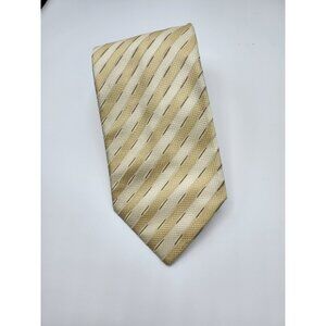Brioni Neck Tie Silk Italy Yellow Gold Striped Hand Made Classic